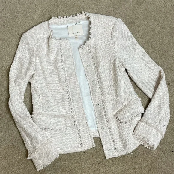 Rebecca Taylor Boucle pale pink jacket Size 4 - Picture 2 of 7